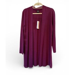 Eileen Fisher NWT Wool Maroon Crepe Classy Classic Rumby Open Cardigan Large